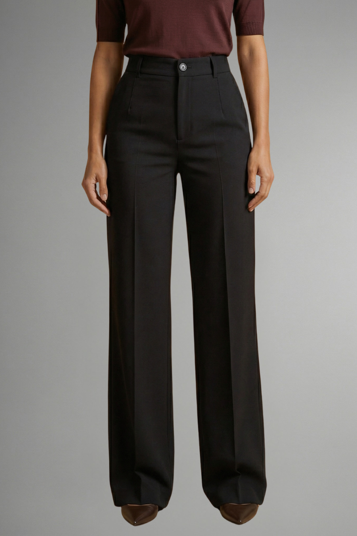 Women's High-Waisted Wide Leg Trousers with Tailored Fit and Button Closure - Image 7