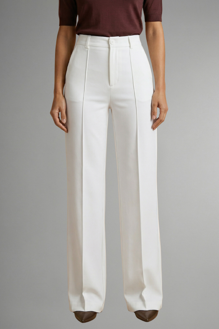 Women's High-Waisted Wide Leg Trousers with Tailored Fit and Button Closure - Image 8