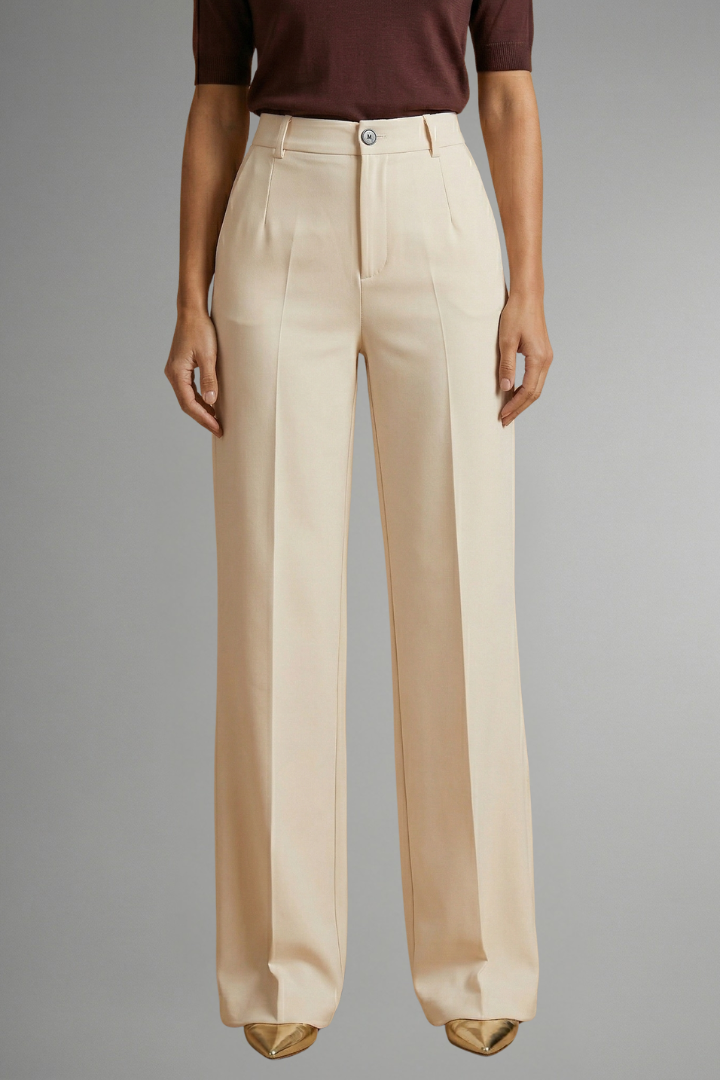 Women's High-Waisted Wide Leg Trousers with Tailored Fit and Button Closure - Image 9