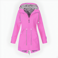 Women's Hooded Waterproof Rain Jacket with Drawstring Waist and Striped Lining - Image 1