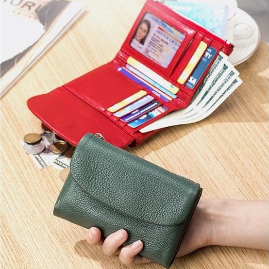 Women's Leather Wallet with Dual Zip Pockets Pebbled Trifold Design and Card Slots - Image 19