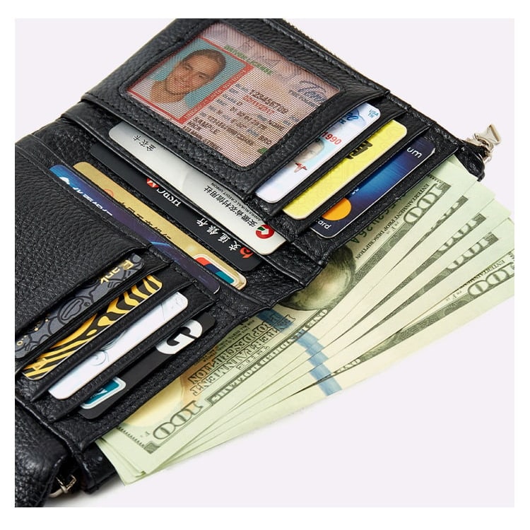 Women's Leather Wallet with Dual Zip Pockets Pebbled Trifold Design and Card Slots - Image 26