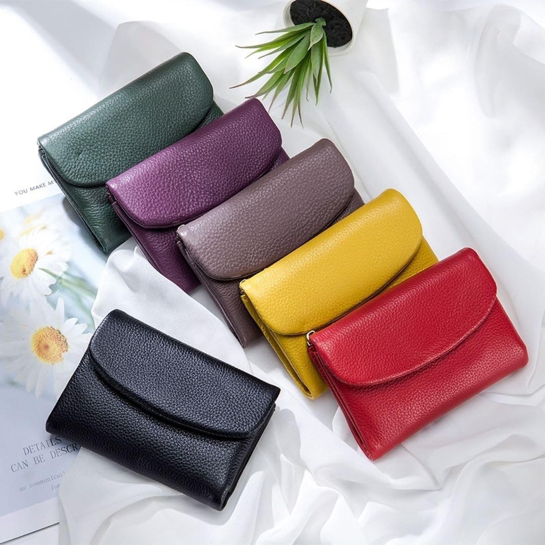 Women's Leather Wallet with Dual Zip Pockets Pebbled Trifold Design and Card Slots - Image 3