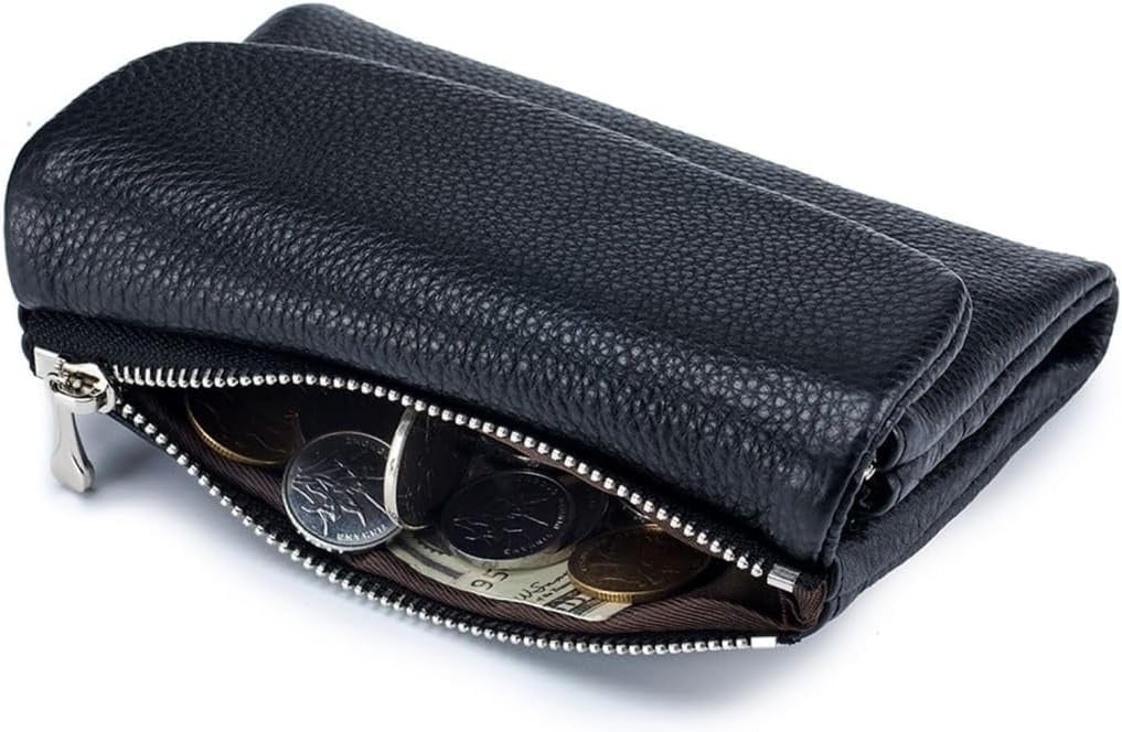 Women's Leather Wallet with Dual Zip Pockets Pebbled Trifold Design and Card Slots - Image 30