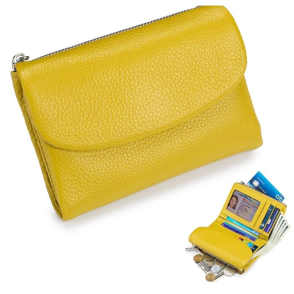 Women's Leather Wallet with Dual Zip Pockets Pebbled Trifold Design and Card Slots - Image 6