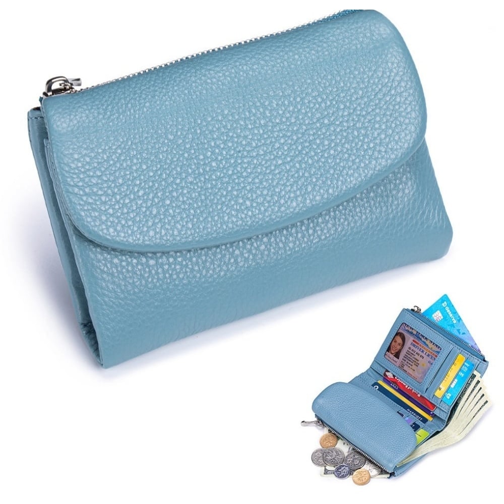 Women's Leather Wallet with Dual Zip Pockets Pebbled Trifold Design and Card Slots - Image 8