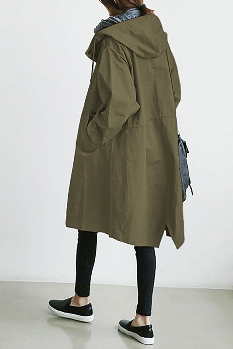 Women's Lightweight Trench Coat with Hood and Drawstring Waist — photo 1