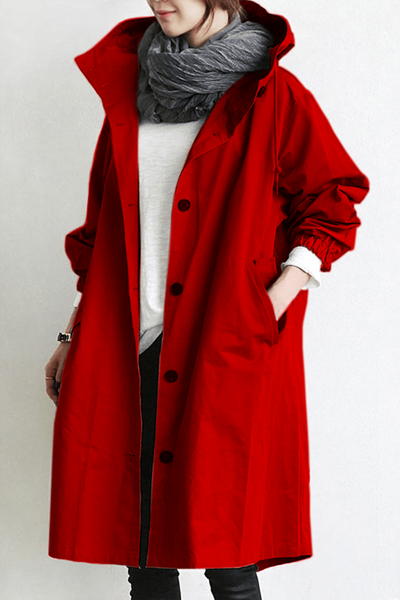 Women's Lightweight Trench Coat with Hood and Drawstring Waist - Image 2