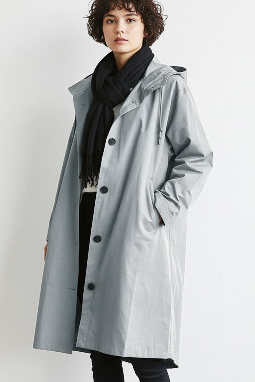 Women's Lightweight Trench Coat with Hood and Drawstring Waist - Image 3