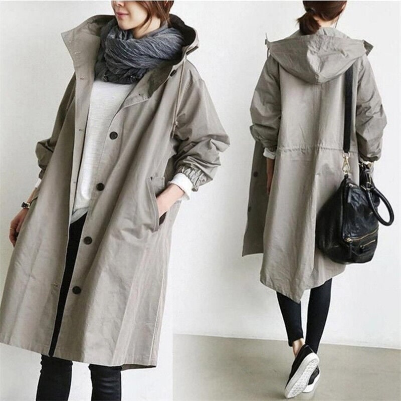 Women's Lightweight Trench Coat with Hood and Drawstring Waist - Image 4