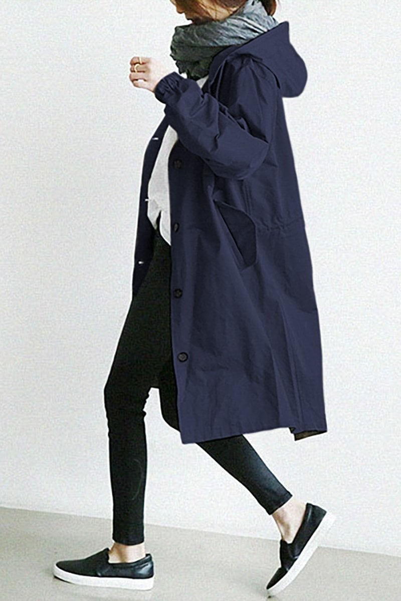 Women's Lightweight Trench Coat with Hood and Drawstring Waist - Image 5