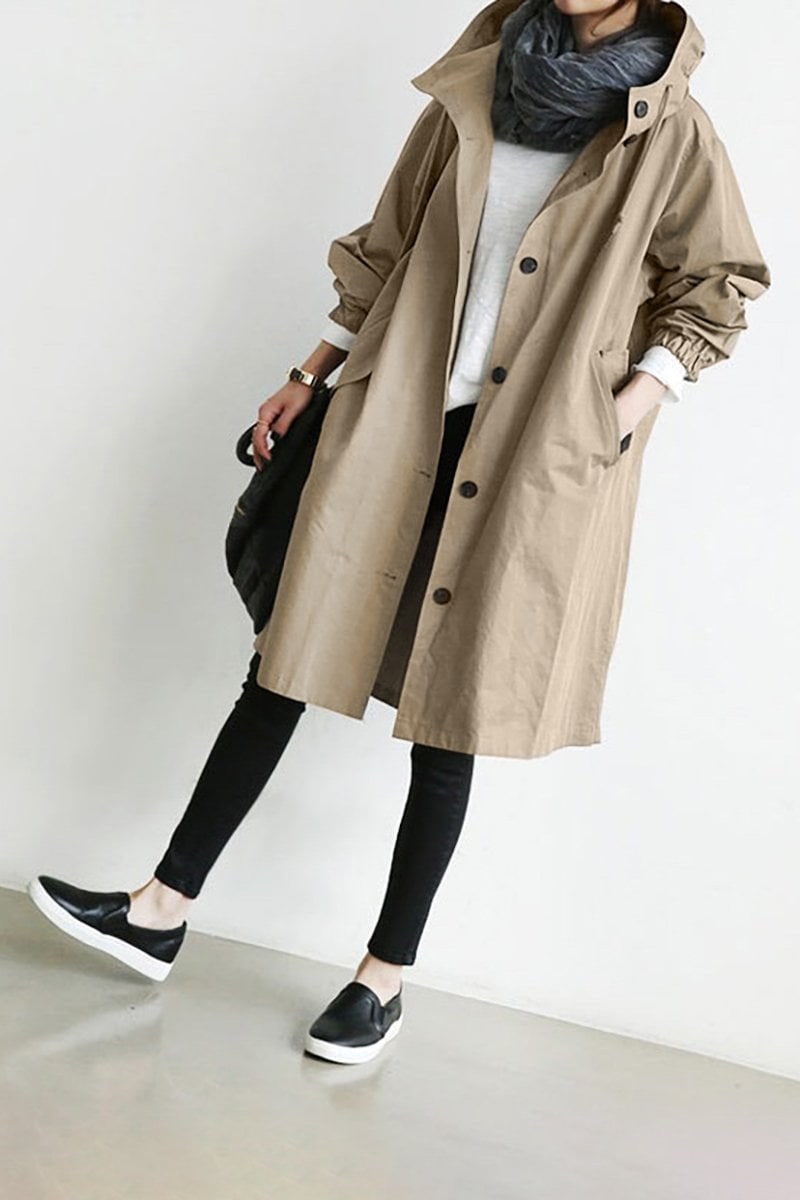 Women's Lightweight Trench Coat with Hood and Drawstring Waist - Image 7
