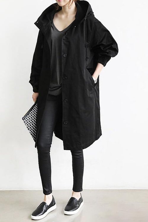 Women's Lightweight Trench Coat with Hood and Drawstring Waist - Image 8