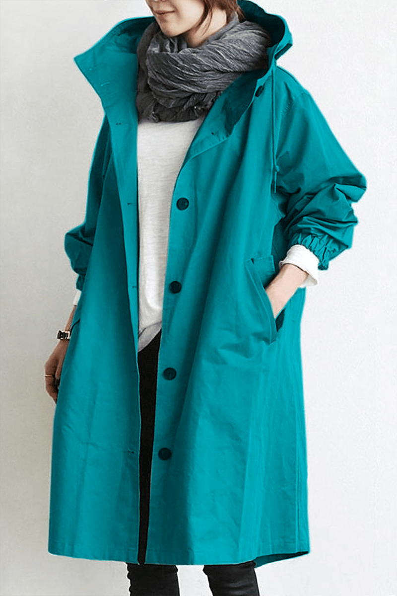 Women's Lightweight Trench Coat with Hood and Drawstring Waist - Image 9
