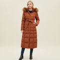 Women's Long Puffer Jacket with Quilted Design Faux Fur Hood and Belted Waist - Image 1