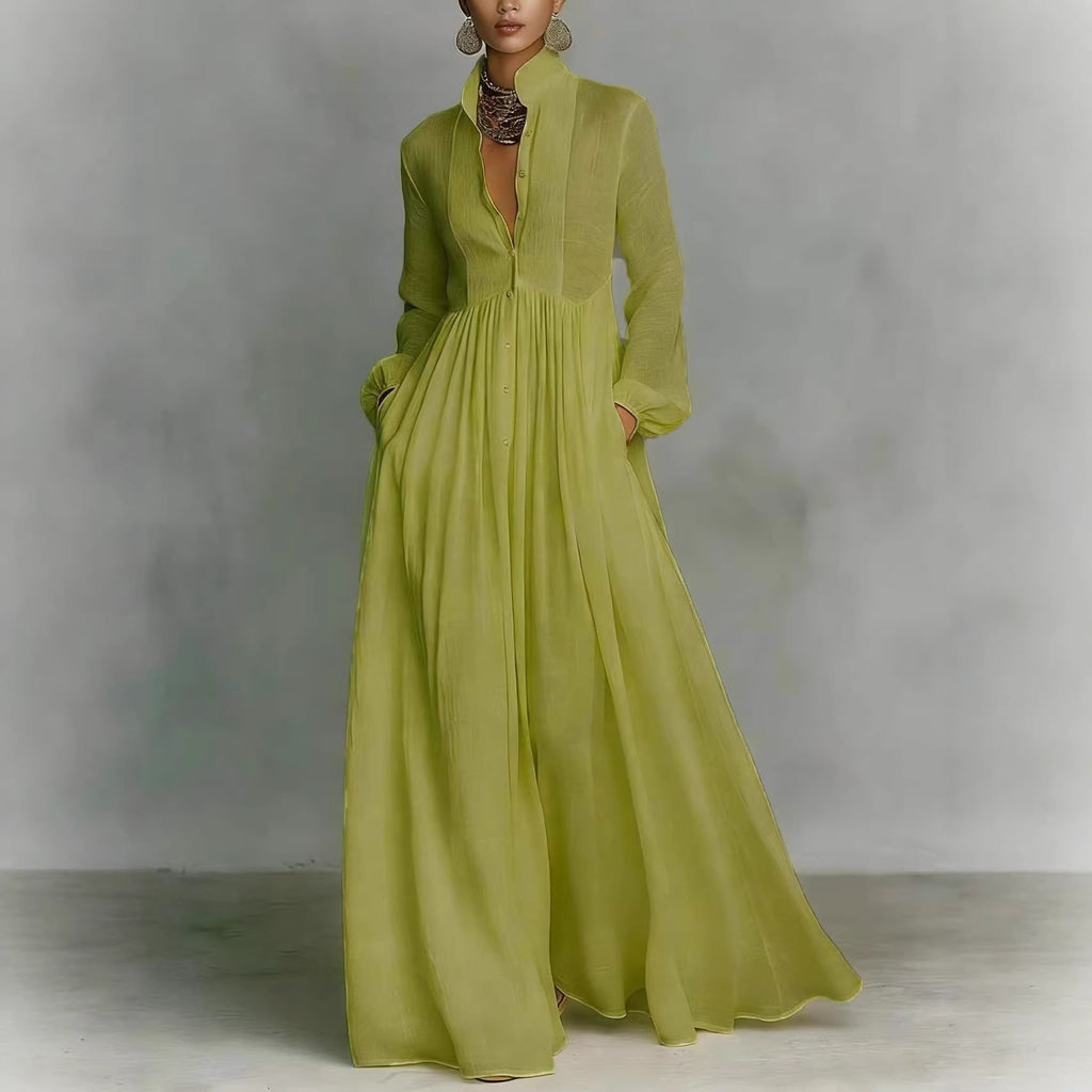 Women's Long Sleeve Wide Leg Jumpsuit with V-Neck Pleated Bodice and Balloon for Formal Events - Image 3
