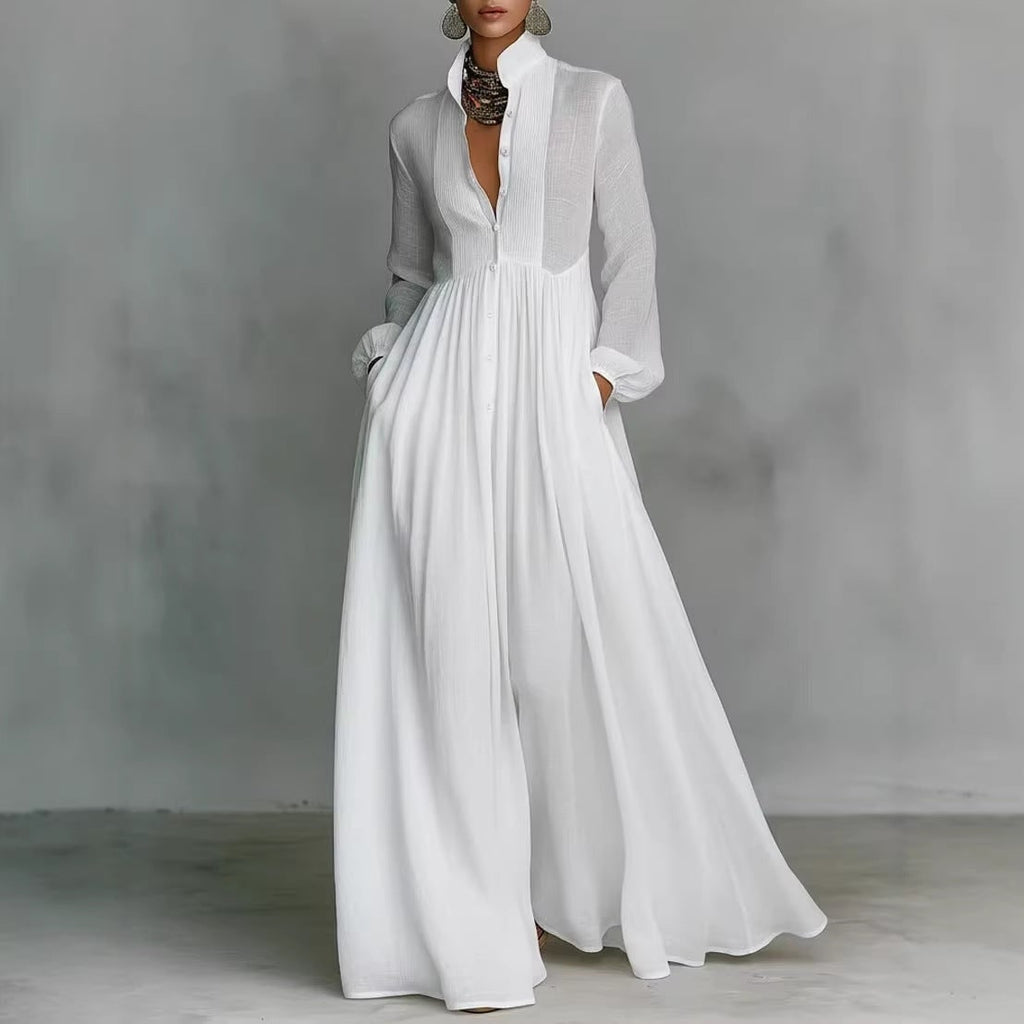 Women's Long Sleeve Wide Leg Jumpsuit with V-Neck Pleated Bodice and Balloon for Formal Events - Image 5