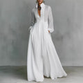 Women's Long Sleeve Wide Leg Jumpsuit with V-Neck Pleated Bodice and Balloon for Formal Events - Image 5