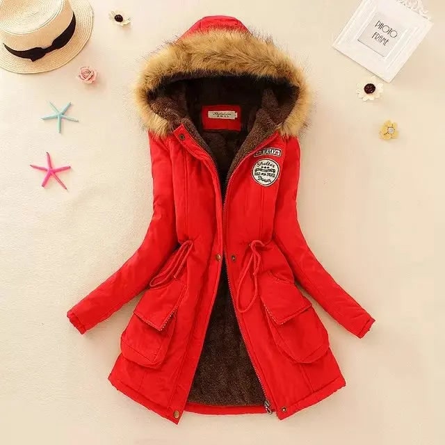 Women's Parka Jacket with Fleece Lining Faux Fur Hood and Drawstring Waist - Image 12