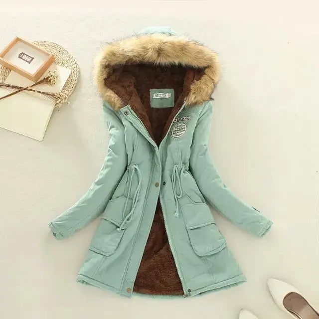 Women's Parka Jacket with Fleece Lining Faux Fur Hood and Drawstring Waist - Image 13