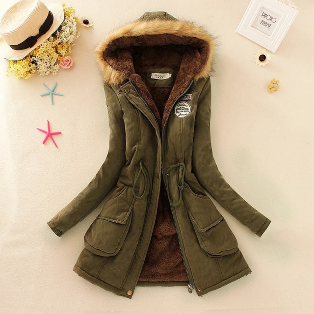 Women's Parka Jacket with Fleece Lining Faux Fur Hood and Drawstring Waist - Image 15