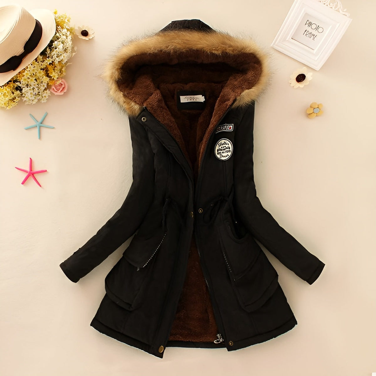 Women's Parka Jacket with Fleece Lining Faux Fur Hood and Drawstring Waist - Image 18