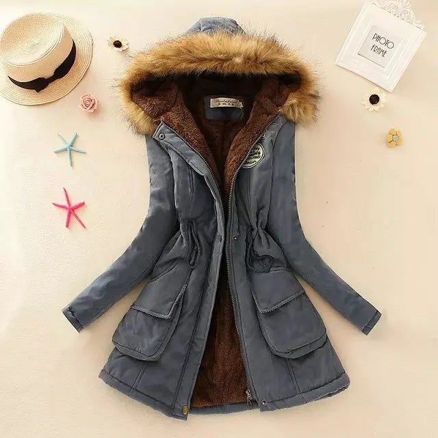Women's Parka Jacket with Fleece Lining Faux Fur Hood and Drawstring Waist - Image 19