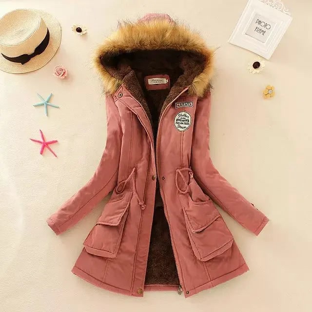 Women's Parka Jacket with Fleece Lining Faux Fur Hood and Drawstring Waist - Image 2