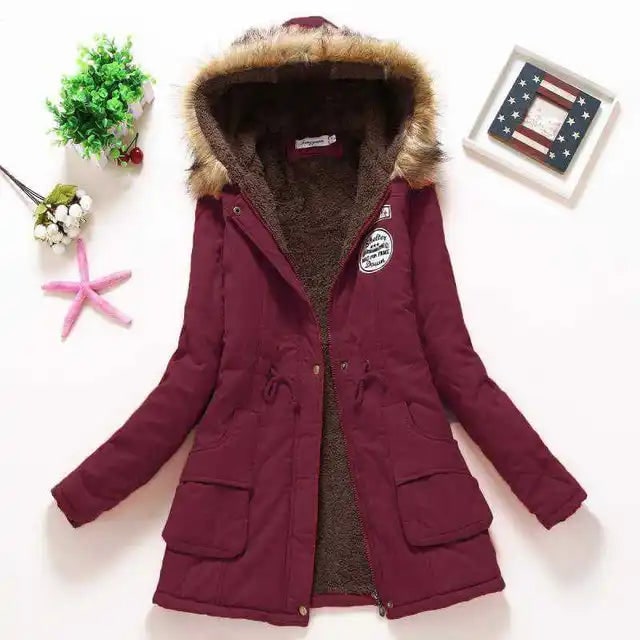Women's Parka Jacket with Fleece Lining Faux Fur Hood and Drawstring Waist - Image 20