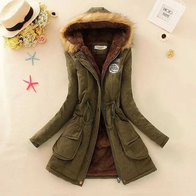 Women's Parka Jacket with Fleece Lining Faux Fur Hood and Drawstring Waist - Image 6