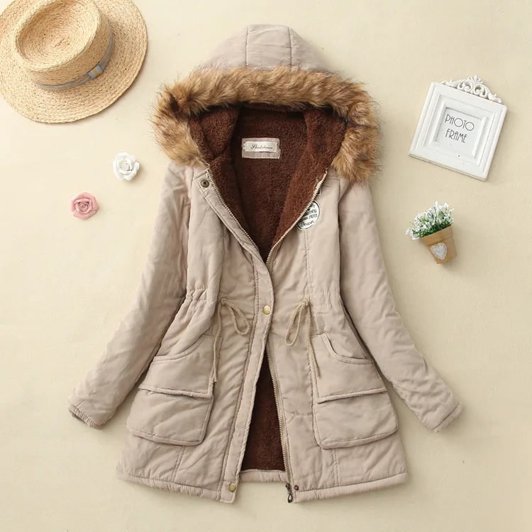 Women's Parka Jacket with Fleece Lining Faux Fur Hood and Drawstring Waist - Image 7