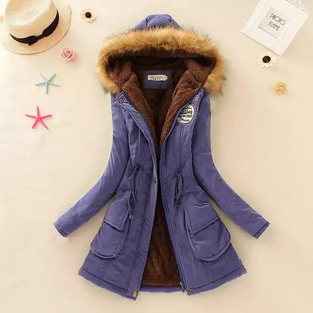 Women's Parka Jacket with Fleece Lining Faux Fur Hood and Drawstring Waist - Image 9