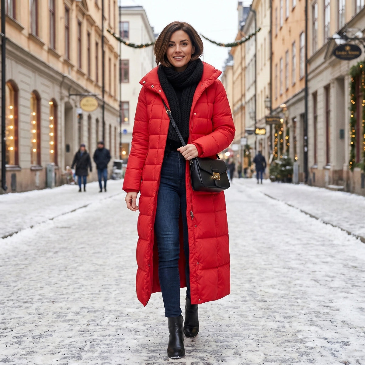 Women's Puffer Coat with Faux Fur Hood and Quilted Design Long Winter Jacket - Image 2
