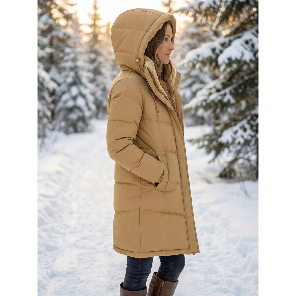 Women's Puffer Coat with Quilted Construction Fleece-Lined Hood and Drawstring - Image 2