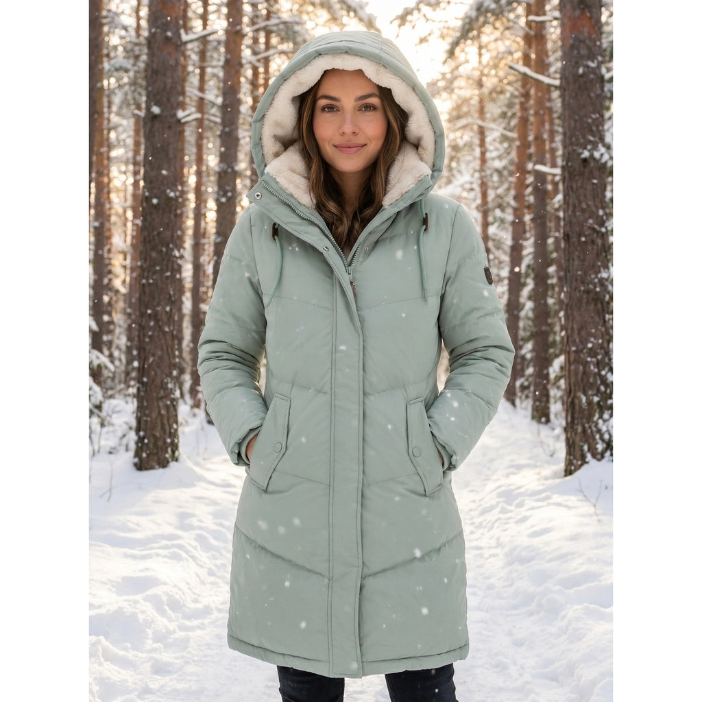 Women's Puffer Coat with Quilted Construction Fleece-Lined Hood and Drawstring - Image 4