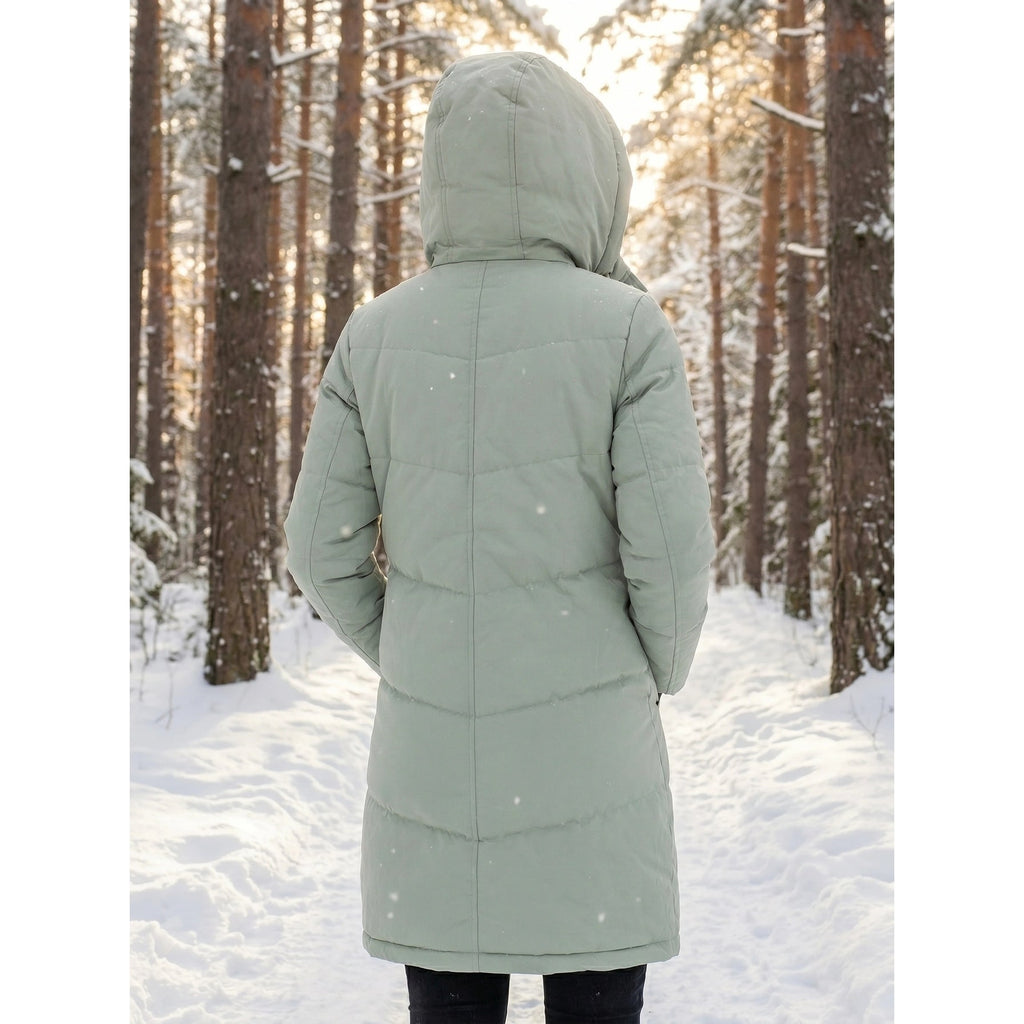 Women's Puffer Coat with Quilted Construction Fleece-Lined Hood and Drawstring - Image 5