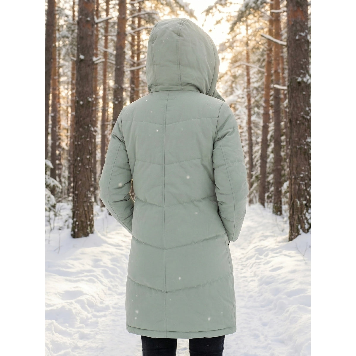 Women's Puffer Coat with Quilted Construction Fleece-Lined Hood and Drawstring - Image 5