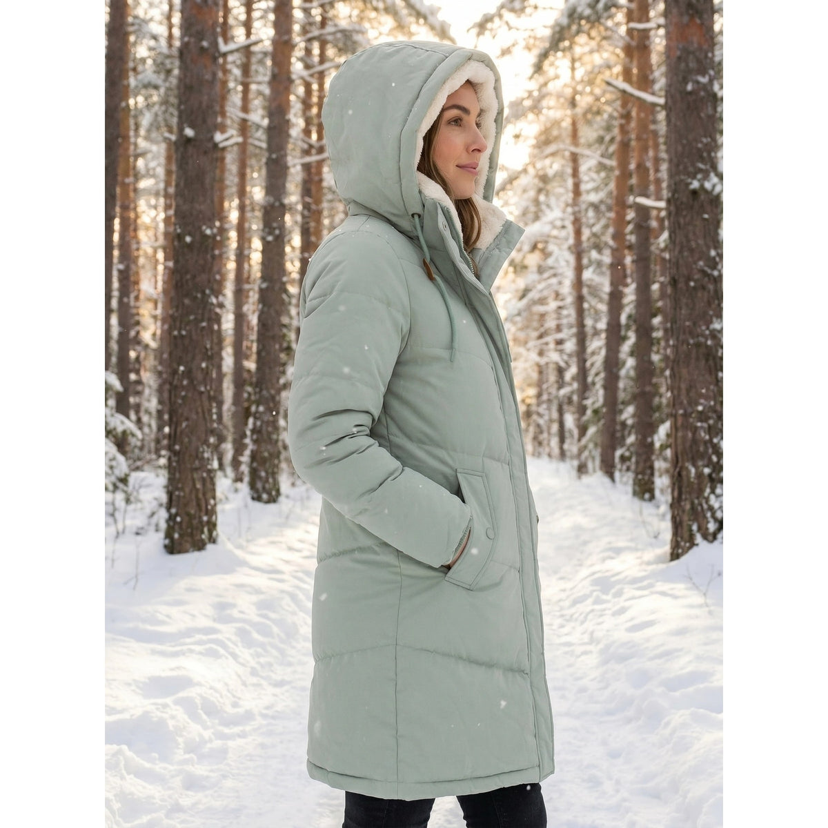 Women's Puffer Coat with Quilted Construction Fleece-Lined Hood and Drawstring - Image 6