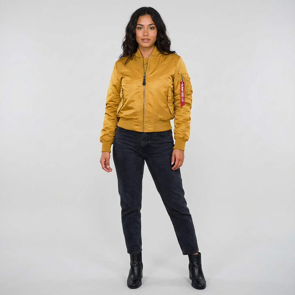 Women's Satin Bomber Jacket with Utility Pockets and Ribbed Knit Details - Image 12