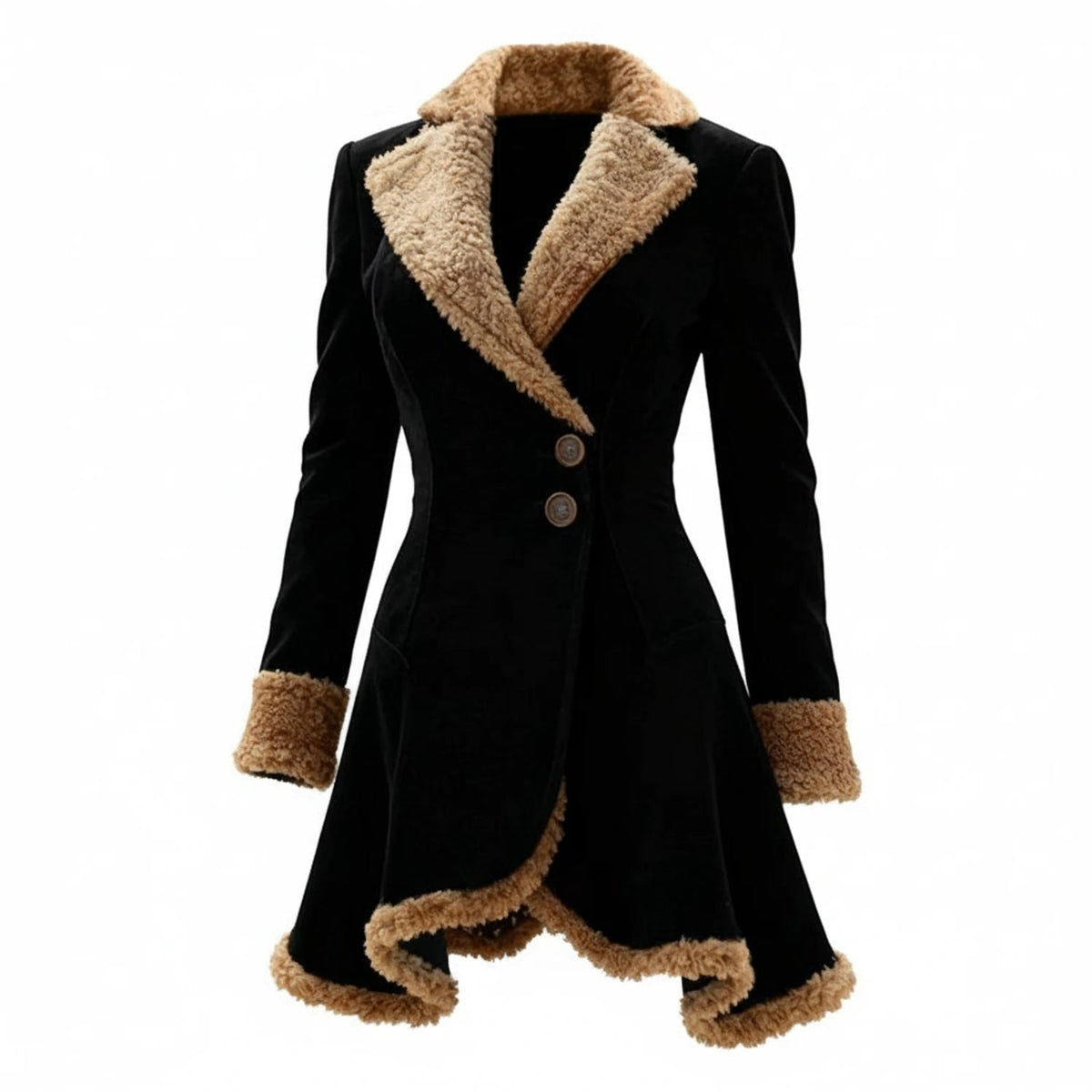 Women's Shearling Jacket with Faux Suede and Fur Trim Fitted Winter Coat - Image 3