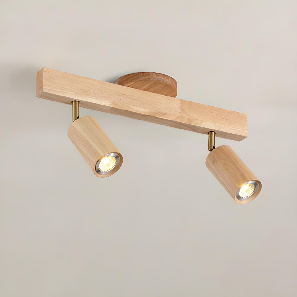 Lampada da soffitto regolabile in legno con binario faretti