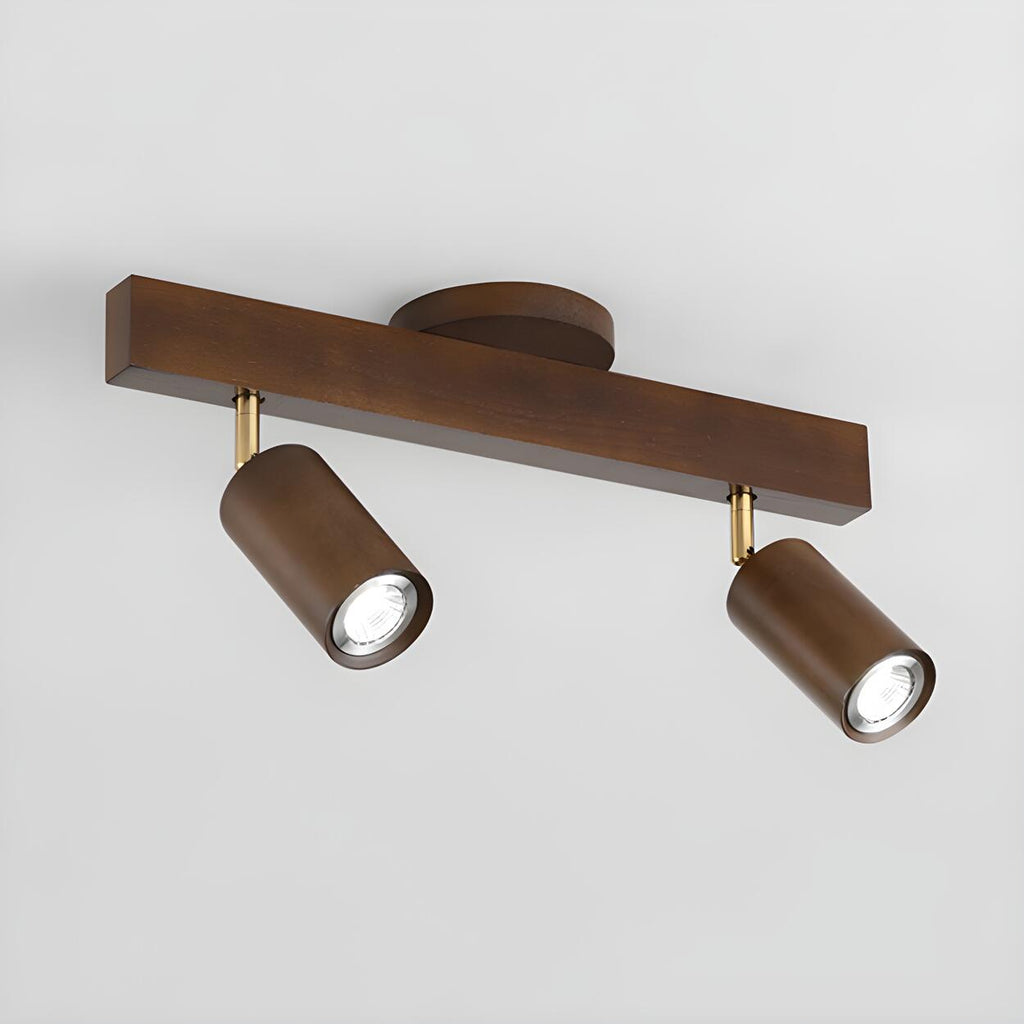 Lampada da soffitto regolabile in legno con binario faretti
