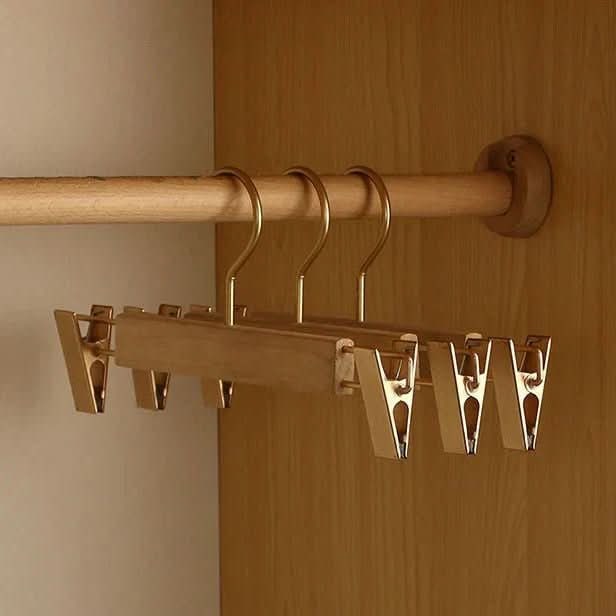 Wooden Clothes Hangers with Bar and Adjustable Clips for Suits and Coats - Image 1