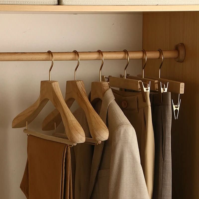 Wooden Clothes Hangers with Bar and Adjustable Clips for Suits and Coats - Image 2