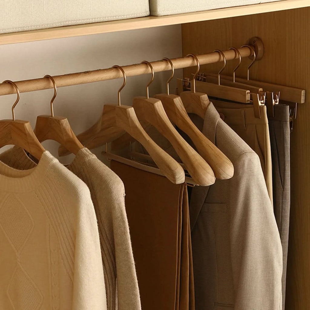 Wooden Clothes Hangers with Bar and Adjustable Clips for Suits and Coats - Image 3