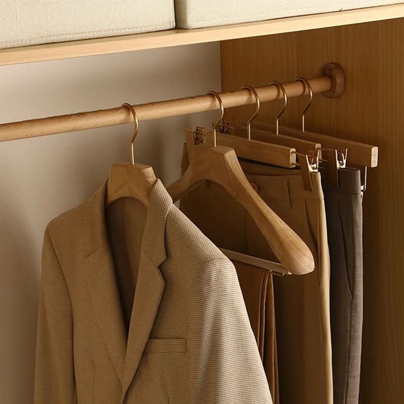 Wooden Clothes Hangers with Bar and Adjustable Clips for Suits and Coats - Image 5
