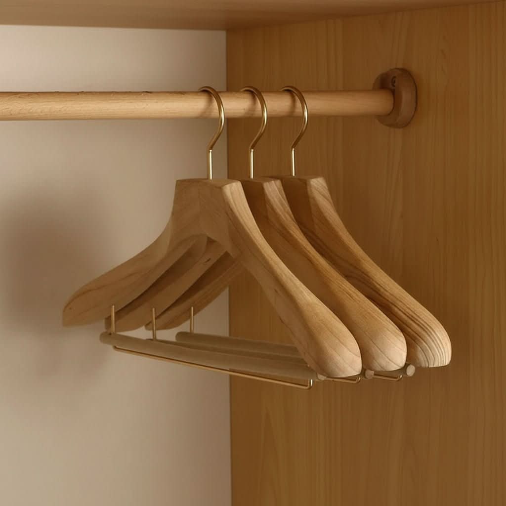 Wooden Clothes Hangers with Bar and Adjustable Clips for Suits and Coats - Image 8