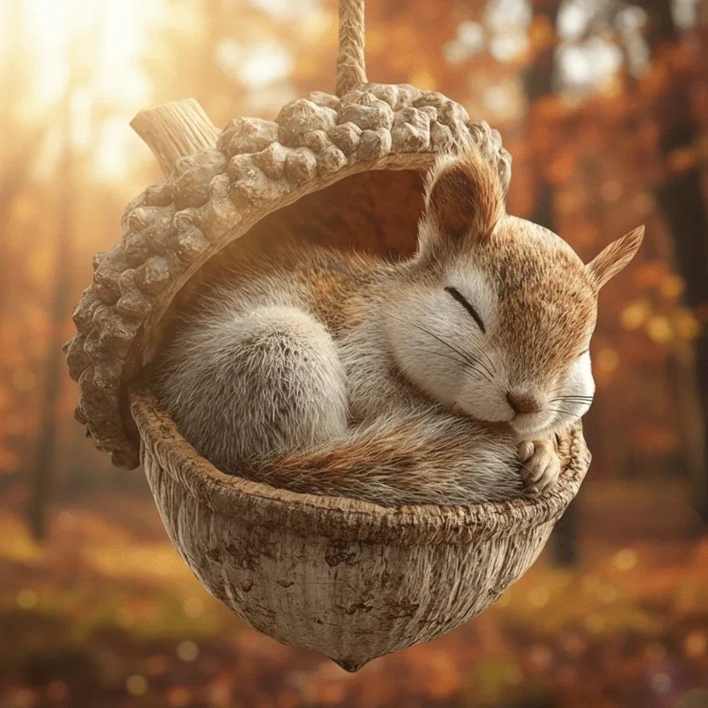 Woodland Christmas Ornaments Handmade Acorn Design with Sleeping Forest Animals - Image 3