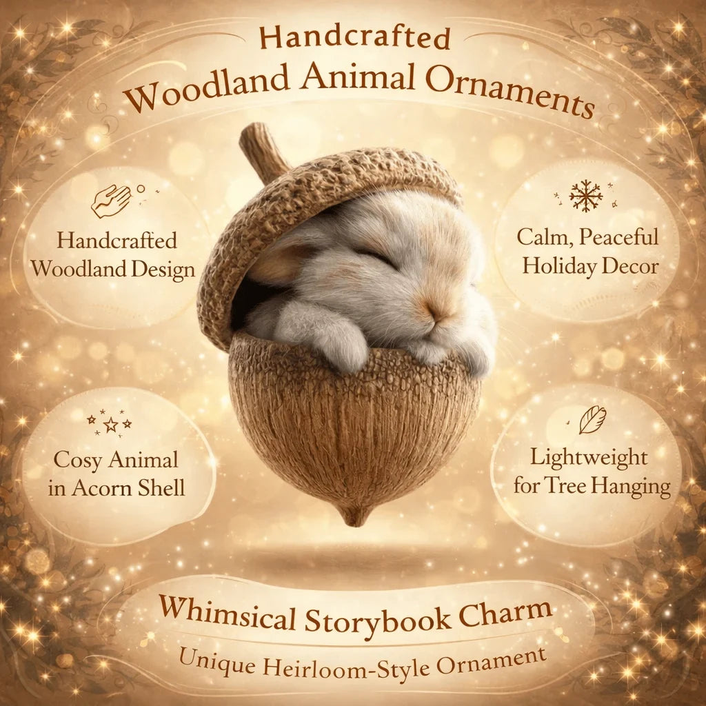 Woodland Christmas Ornaments Handmade Acorn Design with Sleeping Forest Animals - Image 4