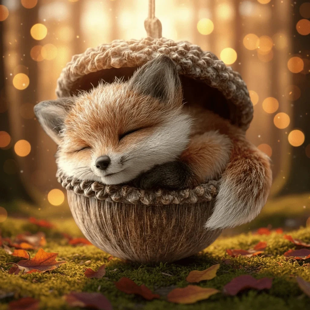 Woodland Christmas Ornaments Handmade Acorn Design with Sleeping Forest Animals - Image 6